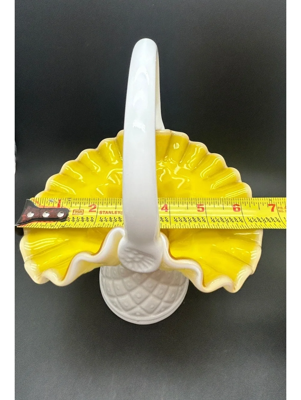 Kanawha Cased Glass Basket #324 Diamond Dot in Yellow/white